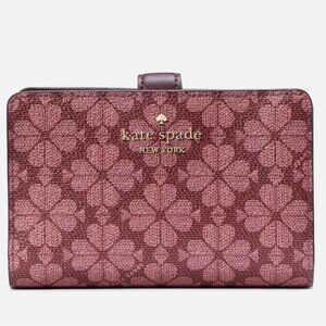 New Kate Spade Signature Spade Flower Medium Compact Bifold Wallet Grenache